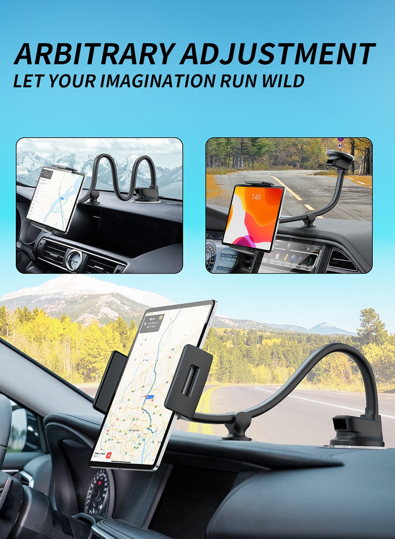 A2C Car Tablet Mount Holder 13" Gooseneck Extension Long Arm Windshield Vehicle Mount Compatible 7-11 inch Tablet Sticky Gel Suction Cup Cell Phone Holder SUV Truck Lift Uber Driver 2 in 1 - Image 5